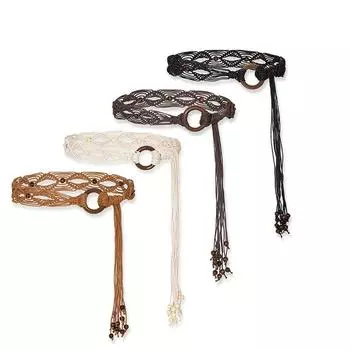 Женский винтажный изысканный повседневный аксессуар в стиле бохо, плетеный пояс, тканый коричневый