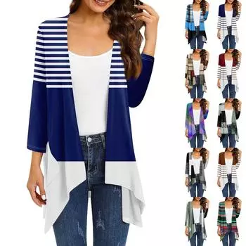 Женский винтажный кардиган с рукавом 3/4 и графическим принтом, вязаный легкий кардиган с открытой передней частью, свитер с карманами L армия зеленый