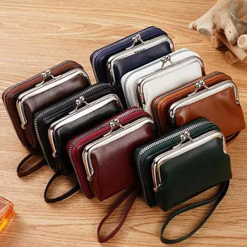 Женский винтажный кошелек с пряжкой, держатель для кредитных карт, 4-дюймовая молния, легкий кожаный клатч-кошелек One Size чёрный