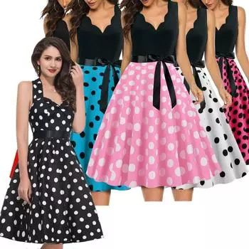 Женский винтажный костюм в горошек 50-х 60-х годов в стиле рокабилли в горошек рок-н-ролл вечернее платье в стиле пин-ап для выпускного вечера XXXL