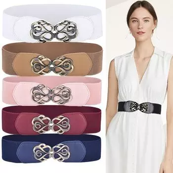 Женский винтажный кожаный ремень для платья, эластичная растянутая лента, латунный ремень с пряжкой в стиле ретро, женский ремень 65cm(68cm to 100cm)