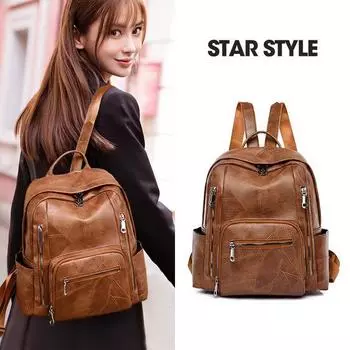 Женский винтажный кожаный рюкзак большой емкости с несколькими карманами, кожаный студенческий рюкзак, дорожный рюкзак красный