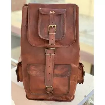 Женский винтажный кожаный рюкзак, коричневый рюкзак, дорожная сумка для ноутбука, НОВЫЙ 16 x 8 x 8 in коричневый