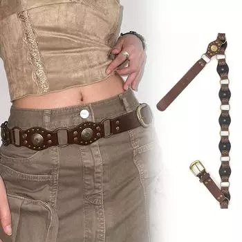 Женский винтажный лоскутный широкий пояс модный персонализированный регулируемый металлический пряжка заклепочный ремень украшения на талию аксессуары 01
