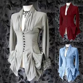 Женский винтажный нерегулярный фрак с длинными рукавами и кружевной отделкой на пуговицах и верхняя одежда XXXL винный