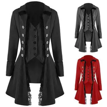 Женский винтажный нерегулярный фрак с длинными рукавами и кружевной отделкой на пуговицах и верхняя одежда L