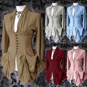 Женский винтажный нерегулярный фрак с длинными рукавами и кружевной отделкой на пуговицах и верхняя одежда XXXL хаки