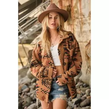 Женский винтажный пиджак с принтом и лацканами на пуговицах, женский повседневный теплый однобортный пиджак с карманами S верблюд