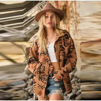 Женский винтажный пиджак с принтом и лацканами на пуговицах, женский повседневный теплый однобортный пиджак с карманами S верблюд