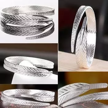 Женский винтажный простой браслет с перьями ангела, регулируемый браслет-манжета с отверстием