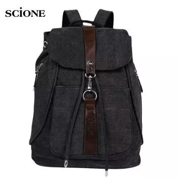 Женский винтажный рюкзак, повседневный однотонный холщовый школьный рюкзак для студентов, многофункциональный большой вместительный дорожный анти-воровый рюкзак XA249C чёрный