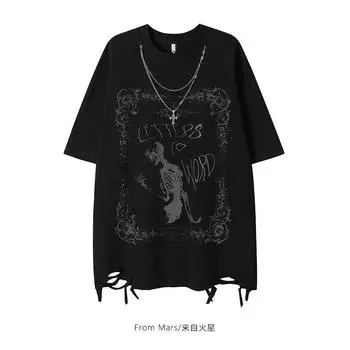 Женский винтажный рваный свитер весна-осень мода большой размер хип-хоп футболка уличная одежда топы панк Y2K Girl футболка с принтом розы M белый