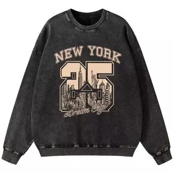 Женский винтажный свитшот из хлопка с забавным принтом Нью-Йорка, модный свободный пуловер, тонкий худи, одежда S