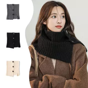 Женский винтажный зимний вязаный шейный шарф с пуговицами, повседневный теплый шейный платок, повязка на шею для холодной погоды One Size бежевый
