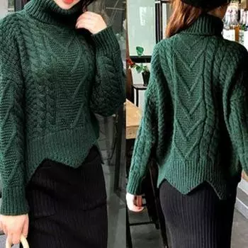 Женский водолазный джемпер, утепленный теплый короткий пуловер, свободный вязаный свитер, зимний свитер XXXL