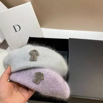 Женский вязаный берет из меха ангорского кролика, зимний шерстяной берет, универсальная шапка для девочек, теплая шапка-бини для девочек