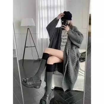 Женский вязаный длинный свитер, пальто, осень-зима, повседневный, элегантный, свободный, милая домашняя одежда, офисная женская, базовая, трендовая, прямое пальто S белый