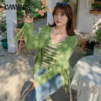 Женский вязаный кардиган больших размеров, весенне-осенний полосатый топ с лямкой на шее, комплект из двух предметов