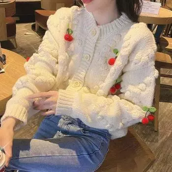 Женский вязаный кардиган Design Sense ниши вишневого цвета, высококачественный и уникальный мягкий клеевой свитер, женский весенне-осенний кардиган One Size чёрный