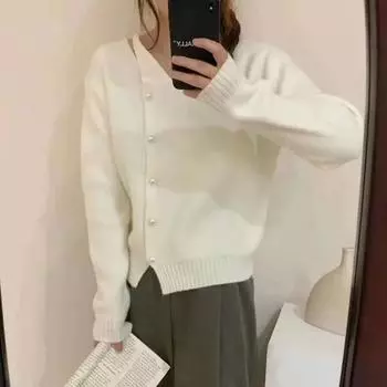 Женский вязаный кардиган Design Sense, осенне-зимний корейский свободный свитер с длинными рукавами нерегулярной формы, женский топ