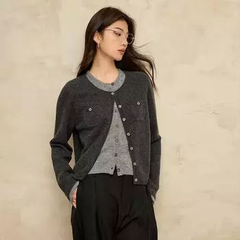 Женский вязаный кардиган из 100% искусственной шерсти, состоящий из двух частей - длинный рукав, короткий свитер на осень One Size темно-серого