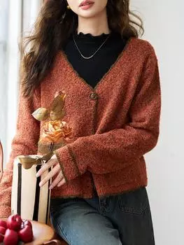 Женский вязаный кардиган Mishow, новинка осени 2023, винтажная модная повседневная одежда с v-образным вырезом, топы MXC41Z0163 F