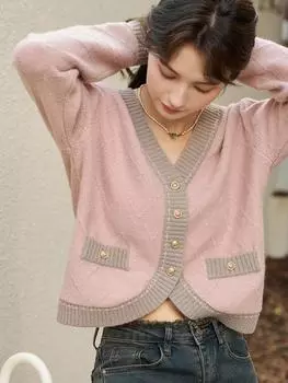 Женский вязаный кардиган Mishow, осень 2023, новый элегантный корейский стиль с v-образным вырезом, повседневная свободная одежда, топы MXC43Z0120 S
