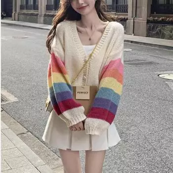 Женский вязаный кардиган нежно-желтого цвета 2025 года — легкий и свободный, идеально подходит для весны и осени L абрикосовый