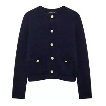 Женский вязаный кардиган, осенний свитер с длинным рукавом, свитер, зимний укороченный кардиган на пуговицах, женский синий свитер L