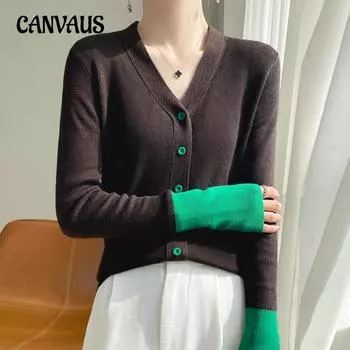 Женский вязаный кардиган с цветными блоками и рукавами, весенне-осенний тонкий тонкий свитер с завязками на шнурке, куртка-свитер M кофейный