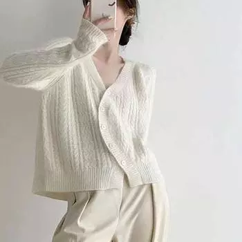 Женский вязаный кардиган с диагональным V-образным вырезом, весенний дизайн, мягкий и клейкий бархатный смесовый свитер из енота, кардиган, женский топ One Size синий