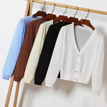 Женский вязаный кардиган с длинным рукавом и V-образным вырезом, свитер на пуговицах, пальто, однотонный цвет M