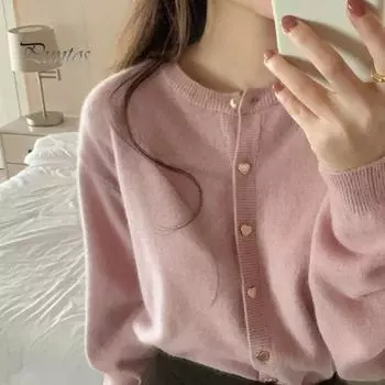 Женский вязаный кардиган с круглым вырезом, длинным рукавом, ребристой отделкой, свитер, пальто, однобортный, свободный крой, однотонная верхняя одежда, трикотаж светло-серый