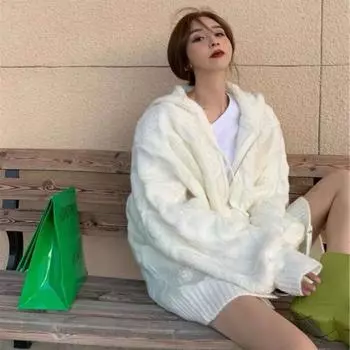 Женский вязаный кардиган с ленивым жареным тестом на осень и зиму 2022, новый мягкий восковой свитер с капюшоном в студенческом стиле One Size розовый