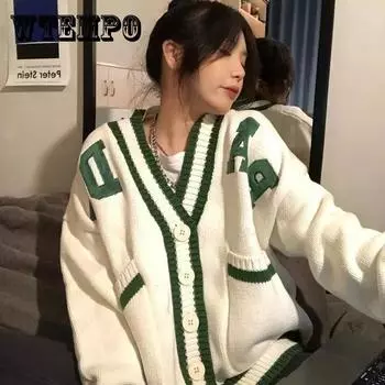 Женский вязаный кардиган с v-образным вырезом, женский винтажный вязаный свитер с узором «гусиные лапки» и длинным рукавом, модный осенний джемпер большого размера, топы M белый