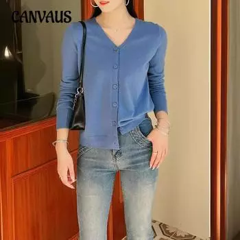 Женский вязаный кардиган с V-образным вырезом, мягкий допаминовый цвет, осенний свитер с длинными рукавами, куртка One Size хаки