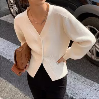 Женский вязаный кардиган с V-образным вырезом: Французский стиль, осень/зима XL чёрный