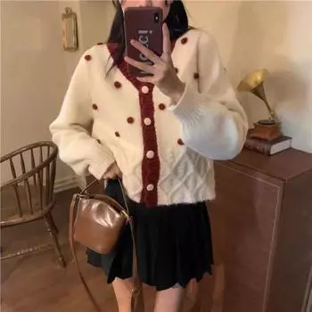 Женский вязаный кардиган с v-образным вырезом, осень 2022, новый милый повседневный короткий кардиган в стиле японского меньшинства, женское пальто