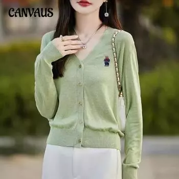 Женский вязаный кардиган с вышитым медведем, осенний ленивый стиль, длинный рукав, V-образный вырез, трикотаж M розовый