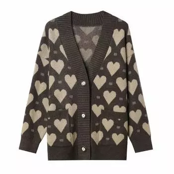 Женский вязаный кардиган, свитер большого размера, свободный принт, вязаный свитер, куртка, осень-зима, толстая трикотажная куртка, верхняя одежда S бежевый