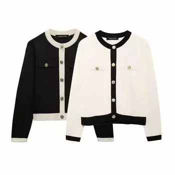 Женский вязаный кардиган-свитер с золотыми пуговицами, О-образный вырез, длинный рукав, женская верхняя одежда, шикарные топы, мода L чёрный