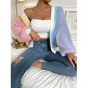 Женский вязаный карманный кардиган с длинным рукавом, повседневный свободный свитер, пальто и верхняя одежда S розовый