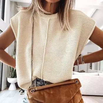 Женский вязаный короткий рукав реглан с круглым вырезом, эластичный пуловер чистого цвета, повседневная одежда, повседневный спортивный топ M синий