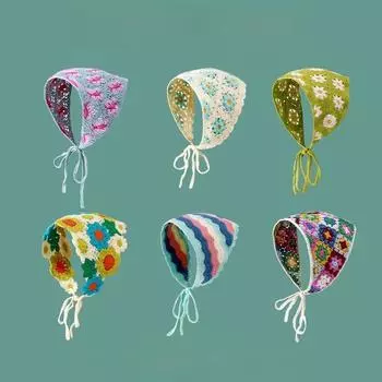 Женский вязаный крючком французский платок в стиле ретро: Милая, симпатичная, вязанная вручную треугольная повязка для волос для модных путешествий One Size