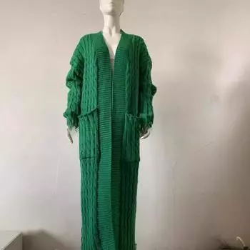 Женский вязаный крючком свободный длинный вязаный кардиган осень-зима длинный рукав свитер теплый джемпер пальто S слоновая кость