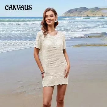 Женский вязаный крючком Wisp Hollow Cover Up Летний купальник бикини Трикотажное пляжное платье S синий