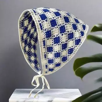 Женский вязаный платок крючком в клетку с цветочным узором, ажурный платок для девочек, треугольная повязка на голову, аксессуары для головы P