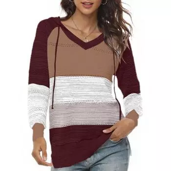 Женский вязаный пуловер с V-образным вырезом на молнии и длинными рукавами M кофейный