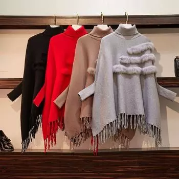 Женский вязаный пуловер, зимний свитер с высоким воротником, женский осенне-зимний однотонный свитер с длинным рукавом One Size чёрный