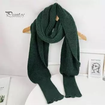 Женский вязаный шарф с рукавом, осенне-зимний теплый кардиган-шаль, однотонный утолщенный длинный вязаный платок чёрный